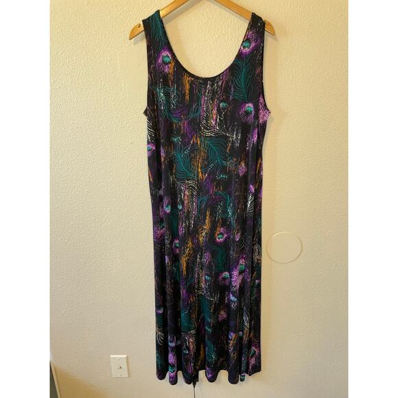 Jostar Y2K Boho Whimsy Goth Peacock Black Purple Blue Stretch Maxi Tank Dress XL - Picture 2 of 12